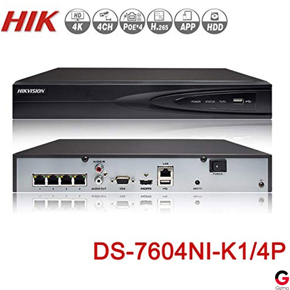 Hikvision NVR 4K PoE 4 Caméras DS-7604NI-K1/4P | Gizmo Maroc